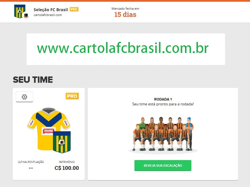 Tela inicial do Cartola FC