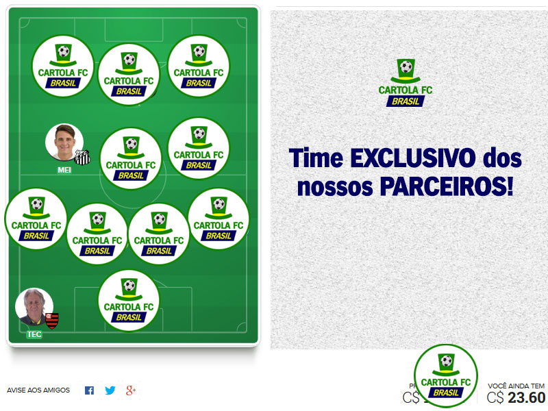 Equipe com foco principal da equipe do Cartola FC Brasil. Time exclusivo dos nossos parceiros com escalação visando os nossos principais objetivos: pontuar e mitar!