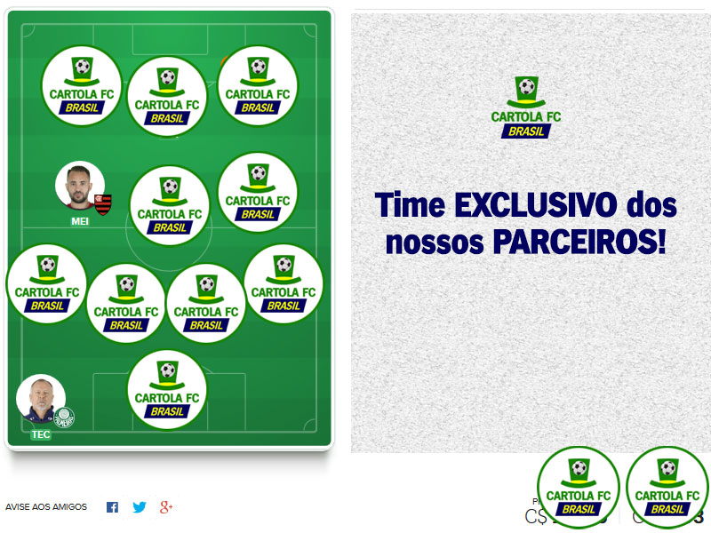 Time dos Parças #23 Equipe com foco principal da equipe do Cartola FC Brasil. Time exclusivo dos nossos parceiros com escalação visando os nossos principais objetivos: pontuar e mitar!