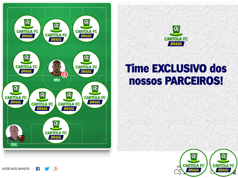 Equipe com foco principal da equipe do Cartola FC Brasil. Time exclusivo dos nossos parceiros com escalação visando os nossos principais objetivos: pontuar e mitar!