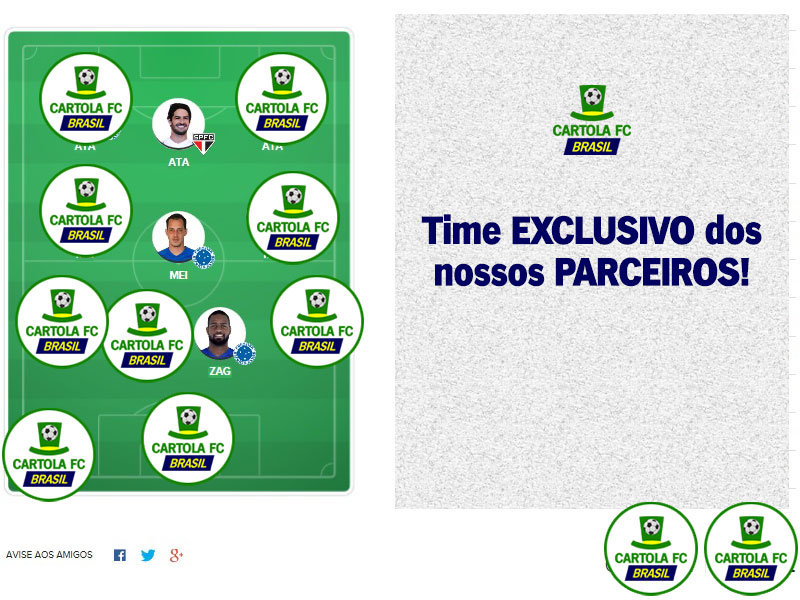 Equipe com foco principal da equipe do Cartola FC Brasil. Time exclusivo dos nossos parceiros com escalação visando os nossos principais objetivos: pontuar e mitar!