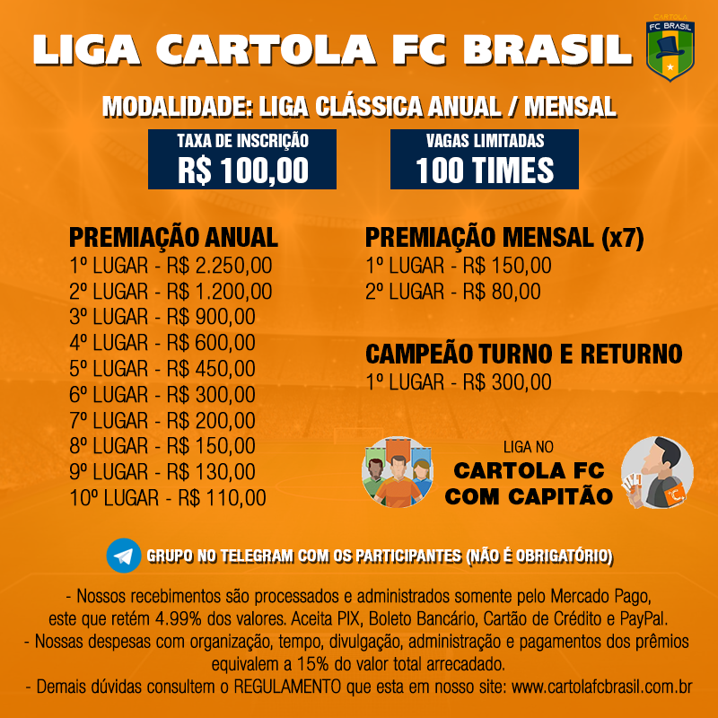 Liga Oficial Cartola FC Brasil 2021 - R$ 100 reais
