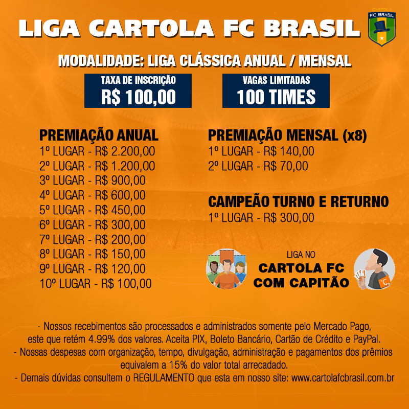 Liga Oficial Cartola FC Brasil 2023 - R$ 100 reais