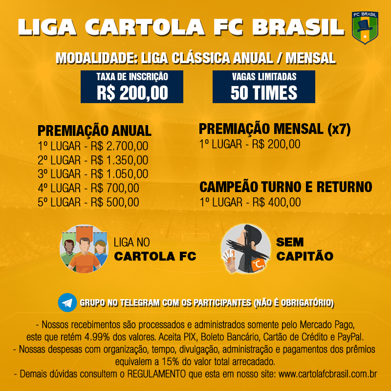 Liga Oficial Cartola FC Brasil 2021 - R$ 200 reais