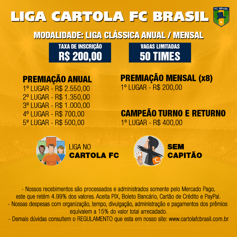 Liga Oficial Cartola FC Brasil 2022 - R$ 200 reais