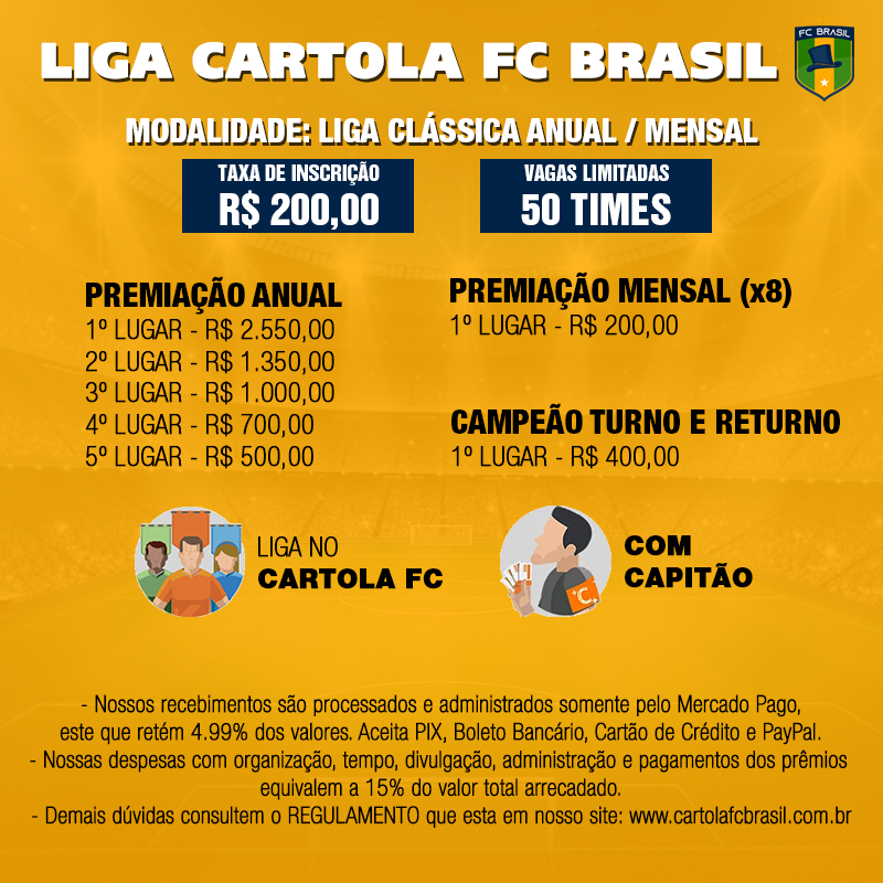 Liga Oficial Cartola FC Brasil 2023 - R$ 200 reais